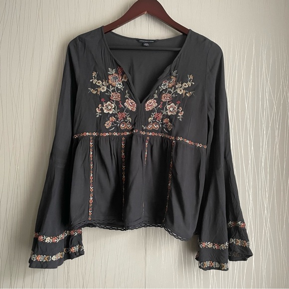 American Eagle Outfitters Tops - American Eagle Womens Shirt Size Small Embroidered Top Bell Sleeve Boho